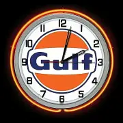 19" Gulf Gas Oil Logo Sign Double Neon Clock Orange Neon Man Cave Bar Garage