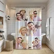 Personalized Photo Shower Curtain with 12 Hooks- Custom Wedding Gift for Couple Wedding Gift Bathroom Decor Fabric Waterproof Washable Upload Your Image Photo