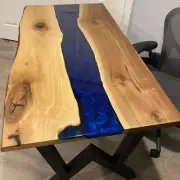 72"x42" Solid Blue Epoxy Resin Dining Table Wooden Live Edge Walnut Desk Decors