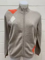 Glenmuir Ladies Diamond Zip Lambswool Cardigan FINAL STOCK Mushroom Size XL #TV2