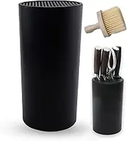 Knife Block Without Knives - Modern Black Knife Holder with Wave Design, 20 Slots, Removable for Easy Cleaning, Includes Wooden Brush and Storage Box