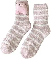[CazDopaM] Warm Cozy Fluffy Cartoon Monster Socks, Coral Velvet Three-Dimensional Quirky Socks, Plush Monster Socks