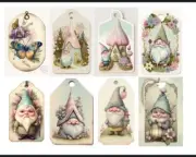 8 Gnome Tags Junk Journal Scrapbook USA Seller Embellishments