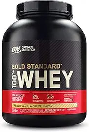 OPTIMUM NUTRITION Gold Standard 100% Whey Protein Powder, French Vanilla, 2.27kg - [2024/2025 plastic neck band packaging may vary]