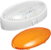 Oval LED RV Exterior Porch Utility Light with Switch 12v Replacement Light for RVs Boat Trailer Camper 5th Wheels White Base w/Snap-on Clear and Amber Lenses Surface Mount