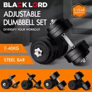 BLACK LORD 7-40kg Adjustable Dumbbell Set Rubber Weight Plates Lifting Bench