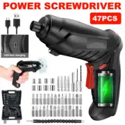 47Pcs Cordless Combi Power Drill Electric Screwdriver Rechargeable Bits Tool Set