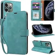JHWVVTF for iPhone 11 Pro Phone Case,11 Pro Wallet Case RFID Blocking 4 Card Slots Holder,Wrist Strap,Shockproof Protective Stand Leather Magnetic Folio Flip Cover for iPhone 11 Pro (Green)