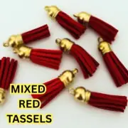 BULK 200 Piece Mixed Red Suede Tassels Gold Top Keyring Craft Tassel Bag DIY