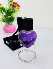Mini Heart Urn, Cremation Urn for Human Ashes Purple Keepsake Urn w/Box & Stand
