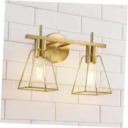 Industrial Bathroom Vanity Lights: 2-Lights Brush Gold Vintage Metal Cage Wall