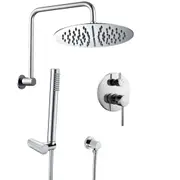WELS 2 in 1 8/10/12" Shower Head High Rise Gooseneck Arm Handheld Rose Mixer Chrome Set
