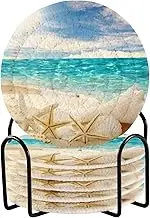 Sea Beach Starfish Absorbing Coasters Sets of 6 Outdoor Coasters with Holder