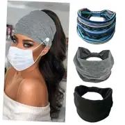 Boho Button Headband Women Wide Mask Hair Band with Button Boho Elastic Sports