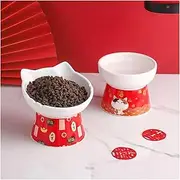 Pet Food Bowl, pet Bowl, pet Supplies, cat Food Bowl, cat Bowl Ceramic high Foot Protection Cervical Spine Feeder, Creative pet Slanted Mouth Anti-Knock cat and Dog Food Basin (Size : Flat Mouth Bowl