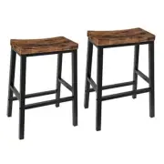 Bar Stools, Set of 2 Bar Chairs, 23.6 Inch Saddle Stools, Rustic Brown + Black