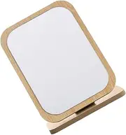 HAMPPLIES 1pc Large Retro Desktop Makeup Mirror Premium Distortion Reflection Stylish Wooden Design for Vanity Bathroom Countertop