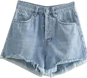 [Jegsnoe] Women Jeans Shorts High Waist Solid Loose Botton Mini Wide Leg Denim Short