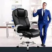 ALFORDSON Executive Office Chair with Flip-up Armrests, Swivel Ergonomic Computer Home Desk Chair for Study Work, High Back PU Leather Video Gaming Chairs, Saxon Series, Black
