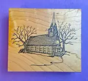 Art Impressions Rubber Stamp Wood Mount Old Country Schoolhouse Church Tree VTG