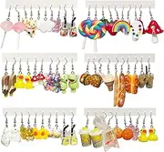 EIELO 30 Pairs Weird Cute Funny Earrings Gummy Bear Duck (Clip On) Drop Dangle Earrings for Women Aesthetic Earrings Food Animal Earrings Set