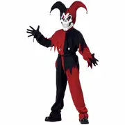 Evil Jester Mardi Gras Red Black Joker Horror Clown Halloween Boys Costume