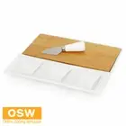 3pc Homeware Gift Present Rectangular BAMBOO Ceramic Cheese Board Set + Knife