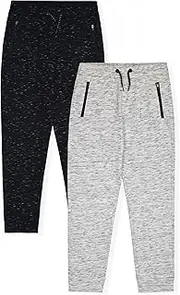[TONY HAWK] Boys 2-Pack Fleece Jogger Sweatpants with Zipper Pockets Pull on Pants for Kids