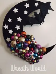 CAULDRON MOON WREATH BAT HALLOWEEN WREATH WALL HANGING NEW HANDMADE