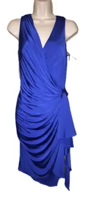 Aidan Mattox Blue Sleeveless Draped Side Wrap Dress Size 2 $330
