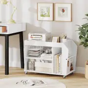 Costway3-Tier Side End Table with Universal Wheels for Study Living Room-White