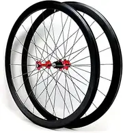 28" Carbon Fiber Road Bike Wheels 700C Wheelset 40mm Matte 20mm Width Suitable 7-12 Speed Cassette Mountain Bike Wheelset QR 1890g (Color : Red hub not Logo)