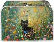 Xoenoiee Black Cat Vibrant Flower Print Toaster Cover - Bread Maker & Toaster Oven Cover for 2 Slice
