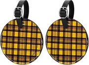 [WOSHJIUK] 2-Pc,Luggage Tags for Suitcases,Travel Tags for Luggage,Christmas Plaid Yellow Vintage