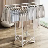 在飛比找momo購物網優惠-【Easy buy 居家生活】免組裝雙桿收納曬衣架-附網(曬