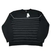 Tahari Sweater Mens XL Black White Stripe Wool Blend Crew Neck Pullover Preppy