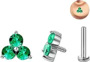 [FANSING] Cartilage Earring Tragus Stud Trio CZ Stone Flat Back Earring for Helix Conch Internally Threaded Labret Stud