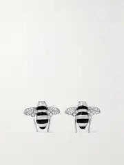 [Sabbadini] Sabbadini - Baby Bee 18-karat White Gold, Lacquer And Diamond Earrings - Black - One size One size Black