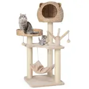 Costway 121cm Multi-Layer Cat Treer Large Bed Cat Tower w/Cattail Fluff Cat Condo for Indoor