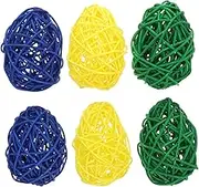 ULTECHNOVO 6pcs Colorful Wicker Rattan Balls for Easter Egg Shaped Decorative Orbs for DIY Crafts Home Decoration and Festive Parties Each Deep