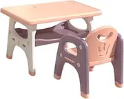 Kids Drawing Table and Chair Set with Storage Shelf Comfortable Seating Lightweight Child Desk and Chair Set for Play Room, Pink