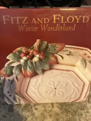 Fitz and Floyd Iconic Winter Wonderland Canape Plate 9 1/2" 3d Mistletoe Holiday