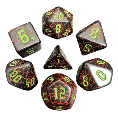 Unique Spider Web Design Polyhedral Dice Set 7Pcs D4 D6 D8 D10 D12 D20 for DND R