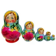 Blue Floral Matryoshka 5 Piece Russian Nesting Doll Made in Russia
