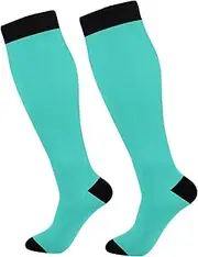 [Caihoyu] Teal Solid Color Pure Plain Women's Compression Socks Unisex Circulation Long Socks Boys Long Socks Mens Long Socks for Cowboy Sports, Multi