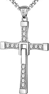 [LAKINGA] Cross Necklace for Men Women,Medical Titanium Steel Jewellery,Inlaid with Zirconia Rhinestones,With Silver Chain,Cross Chain Necklace for Men Women Jewelry Gifts
