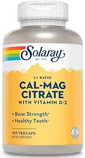 Solaray Cal-Mag Citrate with Vitamin D 1:1 Capsules, 180 Count