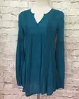Arizona Jeans Juniors Teal Tunic Top Long Sleeve Crochet Crinkle Rayon Size S