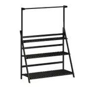 OZNALA 3Tier Indoor Outdoor Garden Plant Stand Planter Flower Pot Shelf Wooden Shelving 100cm Black