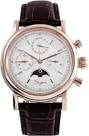 [Sugess] Gold Swan Neck SU1908GWX MoonPhase Master Seagull ST1908 Movement Sapphire Crystal Men's Chronograph Mechanical Watch 1963, Rosegold, 40mm, strap
